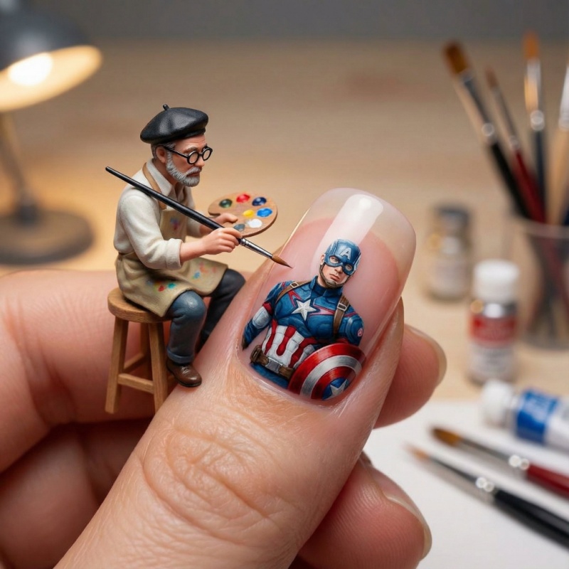 A super interesting prompt for nail artists: Tiny painters on nails
