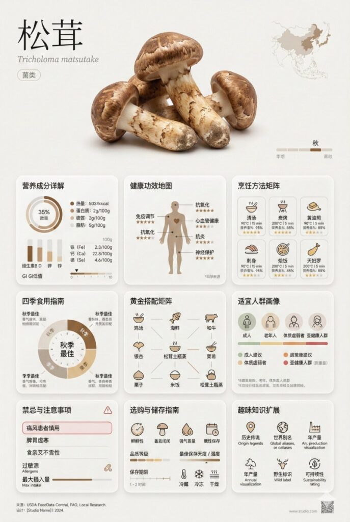 食材百科信息卡片提示词，极简艺术风格的博物馆级设计模板，任何食材都能直接套用