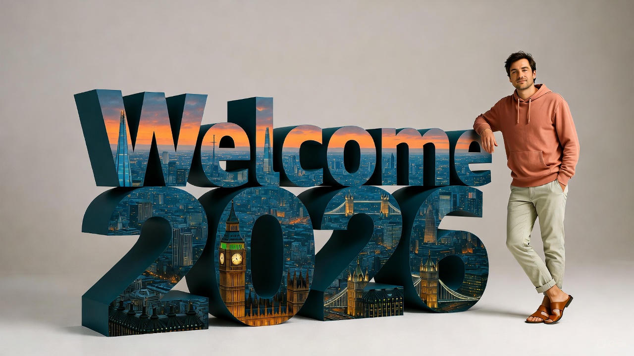 Welcome 2026 New Year Prompt, The “Big Text” Cityscape Illusion