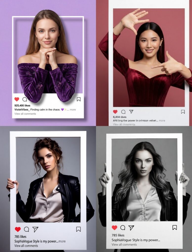 Instagram Pop-Out Frame Fashion Portrait Template Prompt