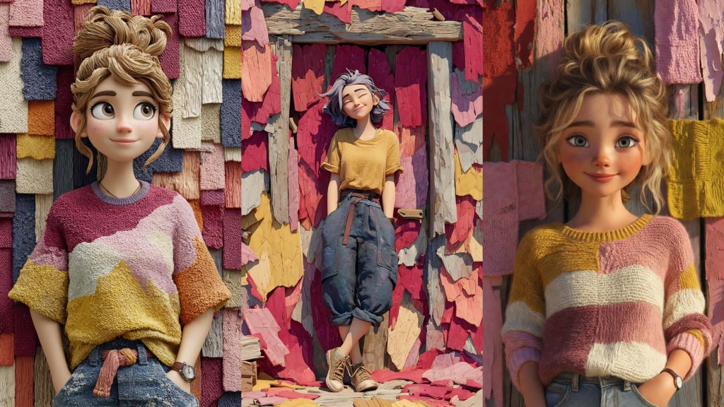 Pixar Style 3D Animated Characters in Cozy Whimsical Scenes