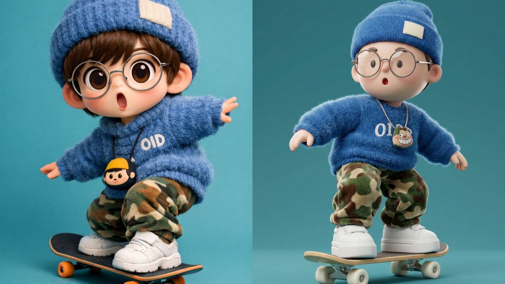Chibi 3D Character Render Prompt for Stylized Skateboarding Boy
