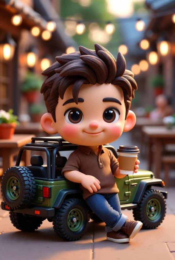 3D Chibi Character and Jeep Lifestyle Illustration Prompt