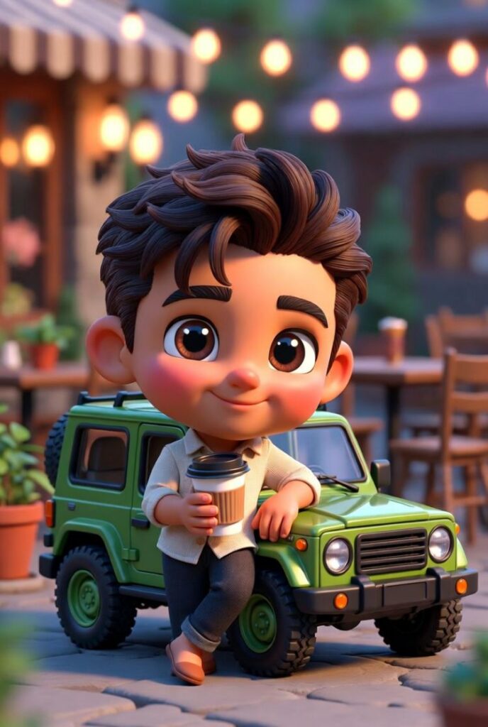 3D Chibi Character and Jeep Lifestyle Illustration Prompt