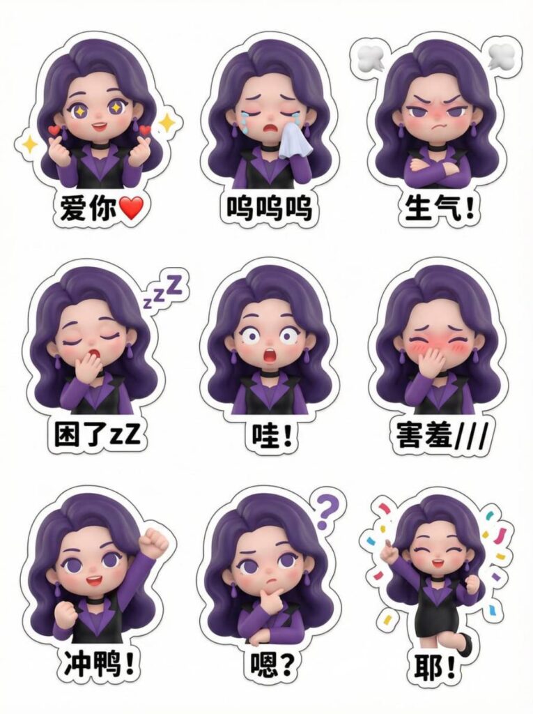 职场打工牛马专属表情贴纸 Prompt：用 AI 快速生成 3D 盲盒风表情包