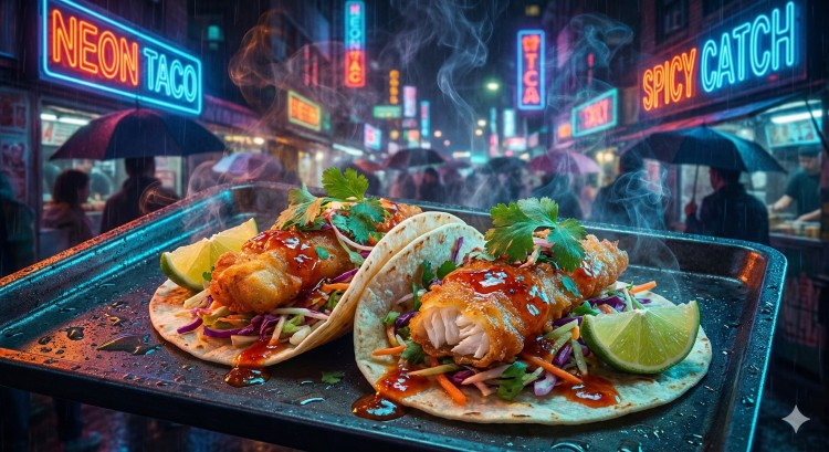 Street Food Advertising Prompt for Neon Night Food Visuals