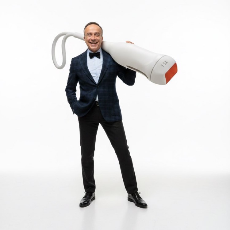 Oversized Product Photography AI Prompt: Playful Studio Shoot with Model and Hero Prop