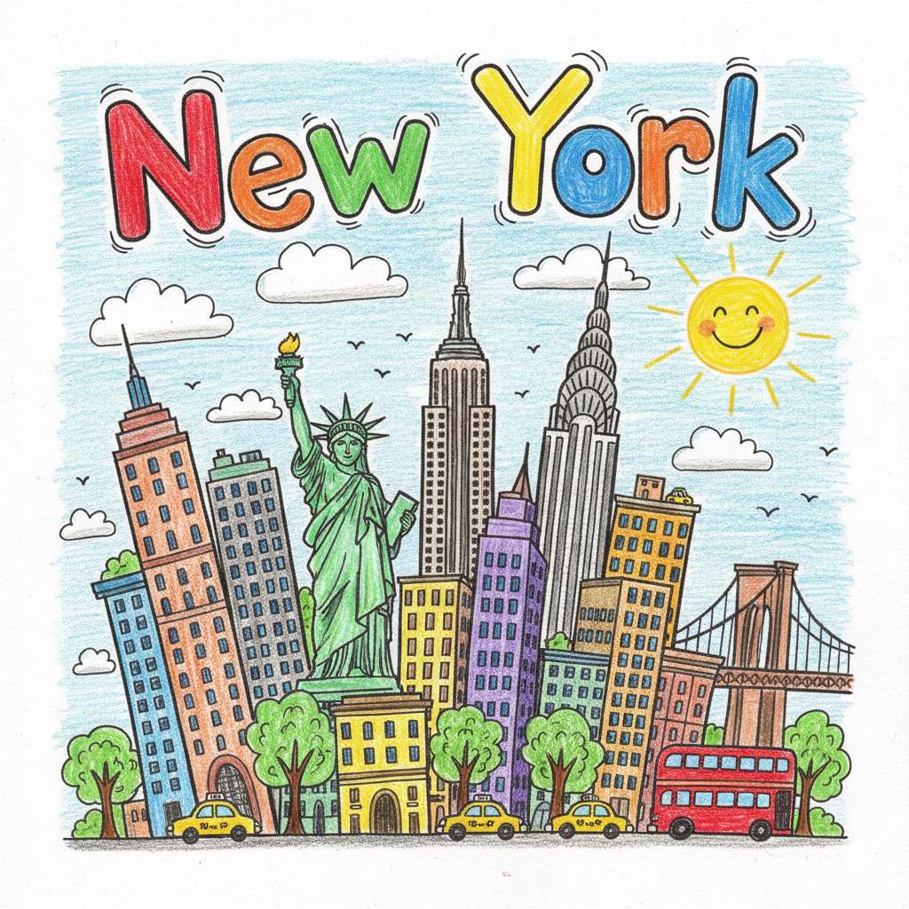 Kid-Drawn City Prompt – Playful Crayon Style Children’s Drawings