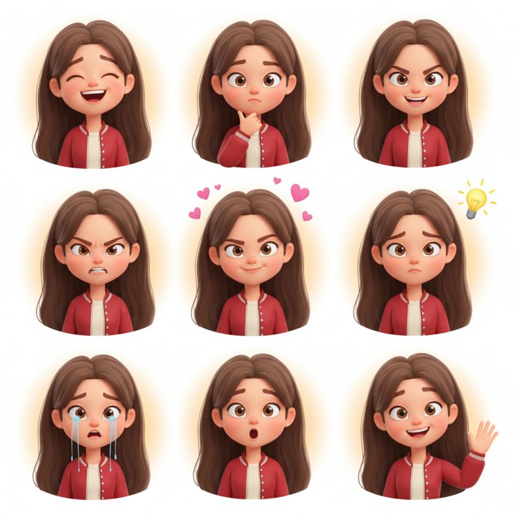 Pixar-Style 3D Cartoon Emoji Expression Grid Prompt