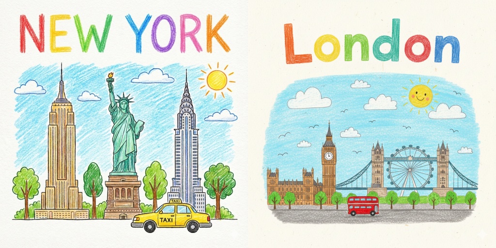 Kid-Drawn City Prompt – Playful Crayon Style Children's Drawings