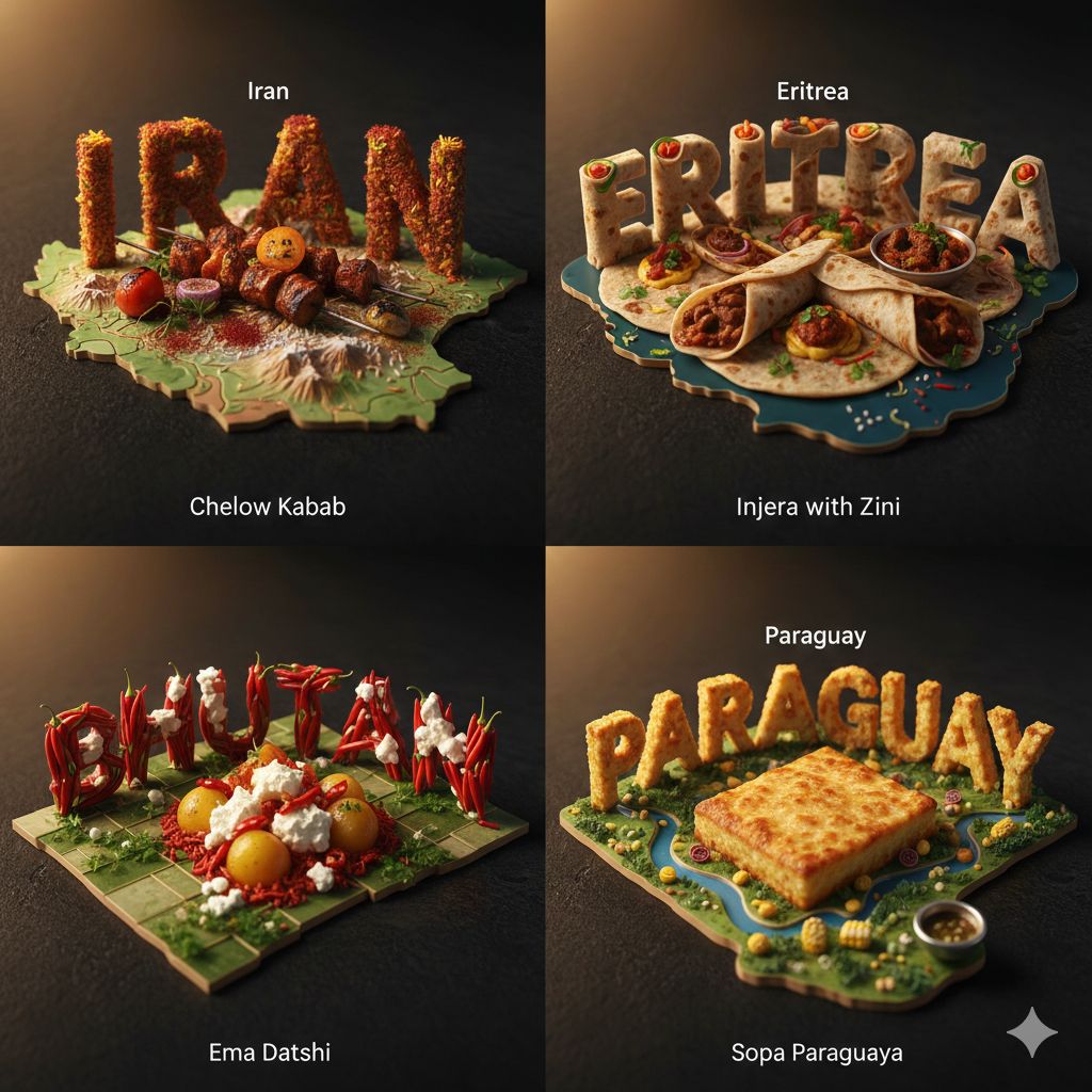 Food Country Diorama Prompt Using National Dishes by Continent