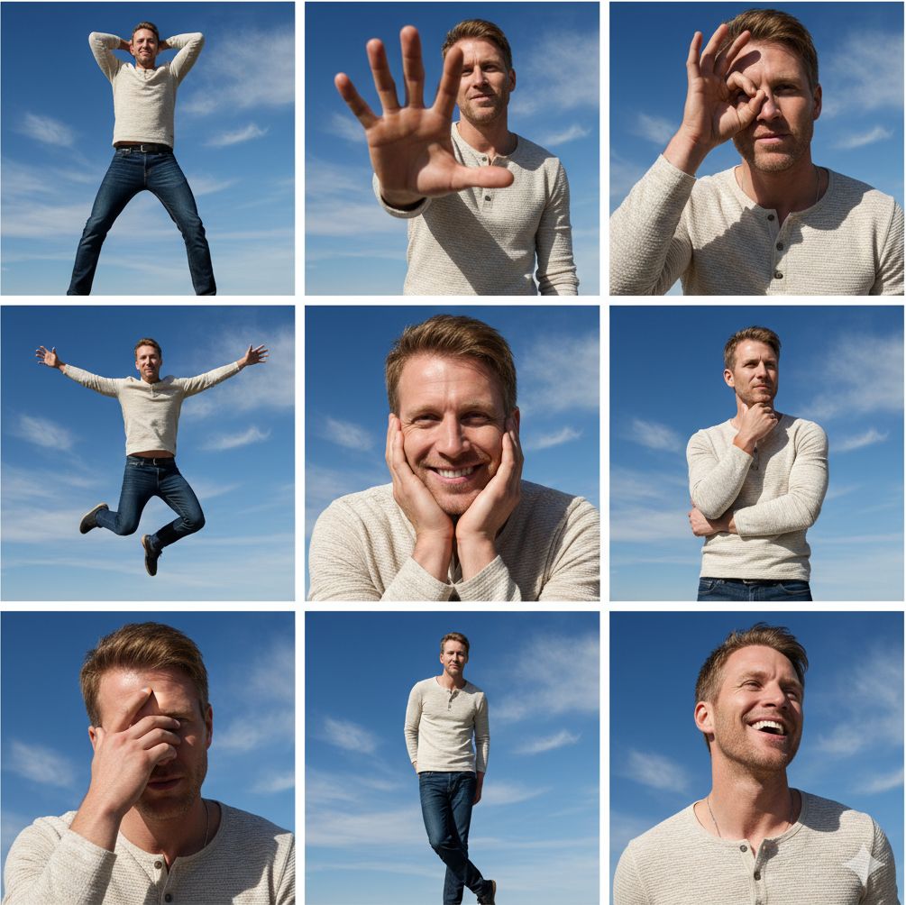 Fashion Photo Collage Prompt: 9-Pose Cinematic Lookbook Grid