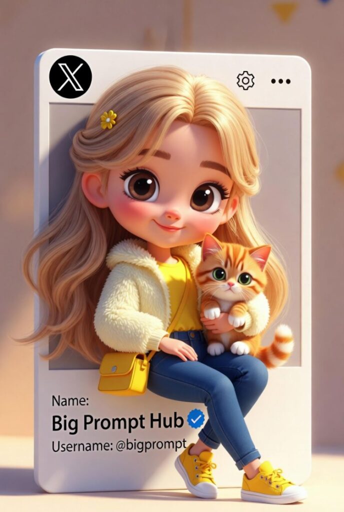 Cute Pixar-Style Character Emerging from X Profile Card Prompt