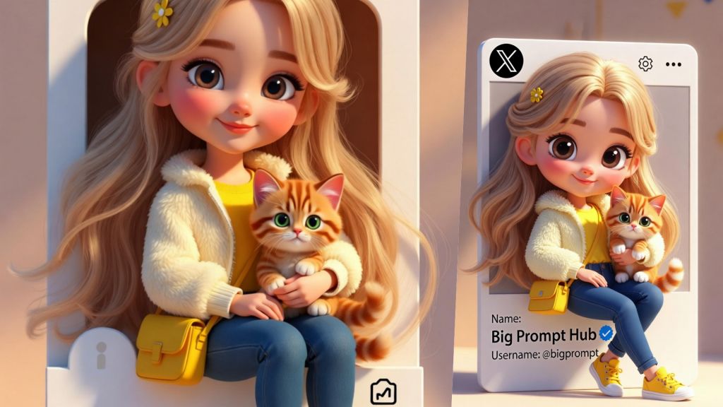 Cute Pixar-Style Character Emerging from X Profile Card Prompt