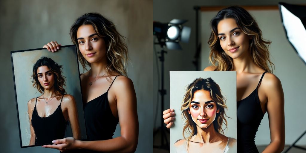 Portrait Holding Artwork Prompt for Studio-Style AI Images