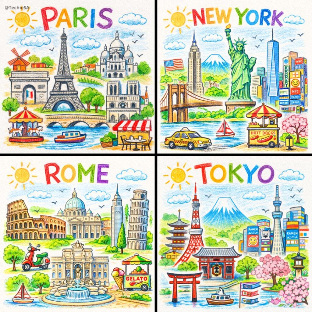 Kid-Drawn City Prompt – Playful Crayon Style Children's Drawings