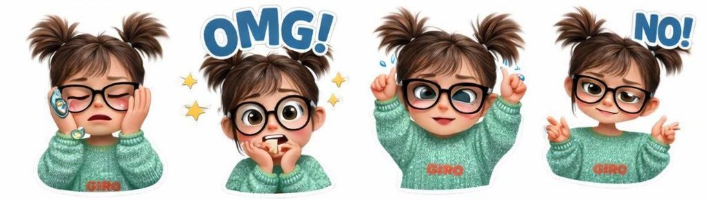 3D Cartoon Sticker Collage Prompt for Cute Character Reactions