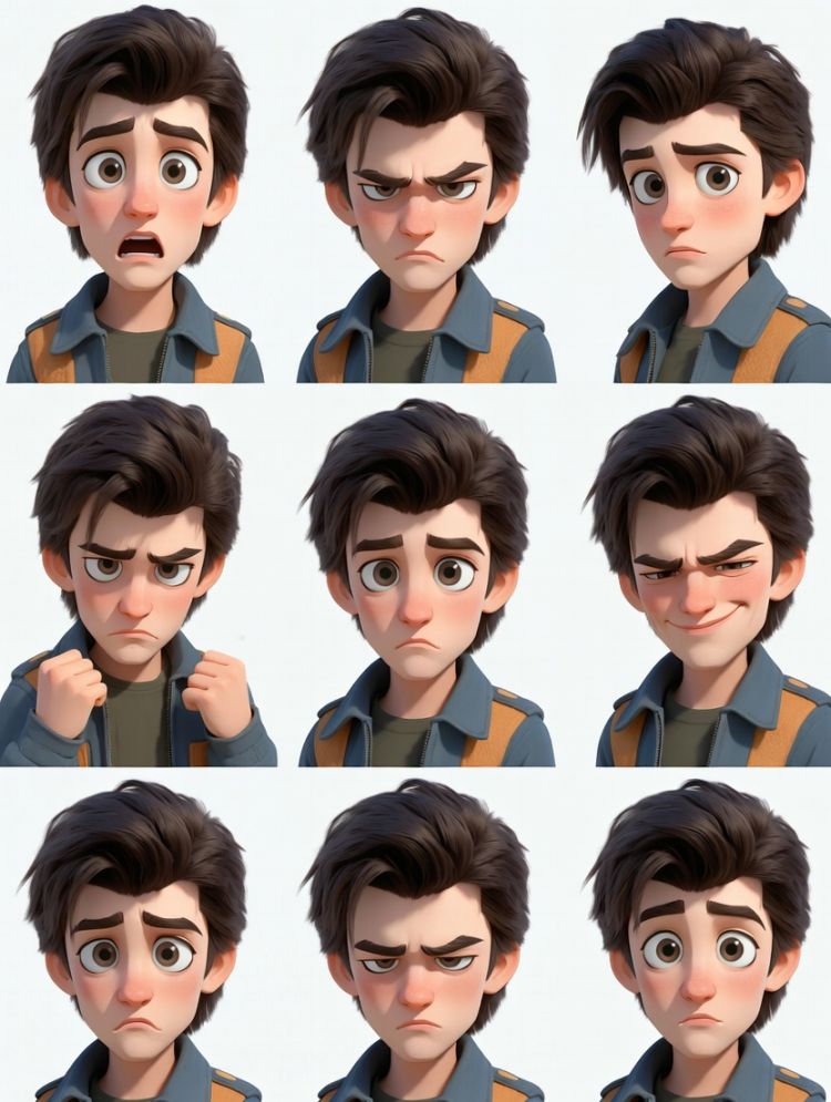 Pixar Style 3D Character Sticker Grid Prompt for Expressive Portrait Sets