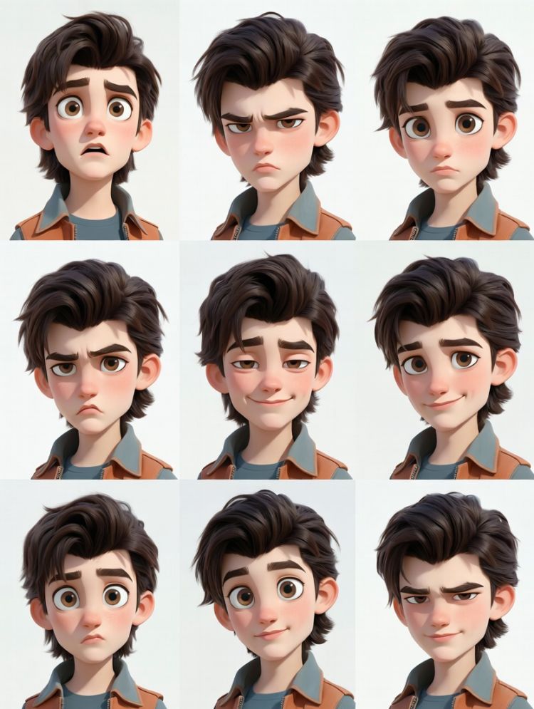 Pixar Style 3D Character Sticker Grid Prompt for Expressive Portrait Sets