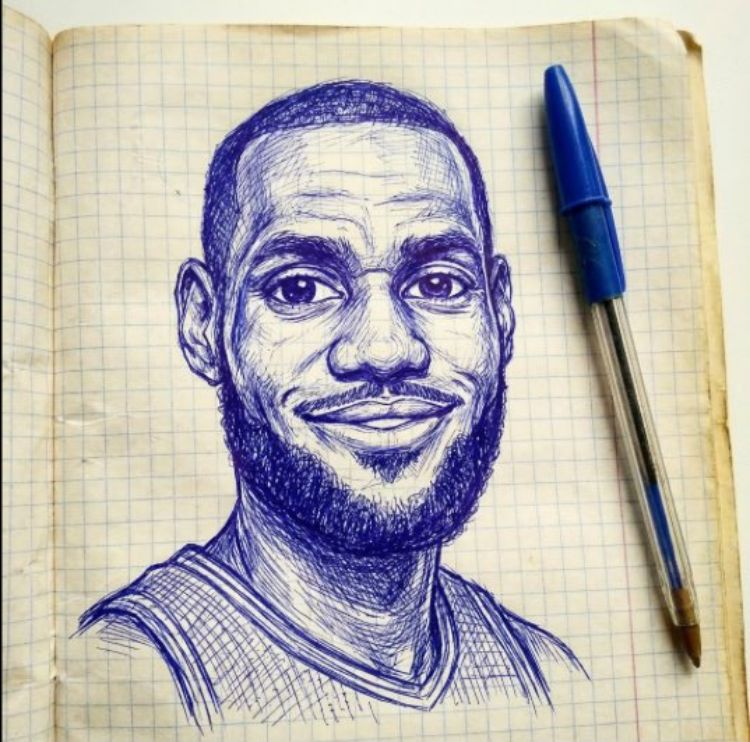 Ballpoint Pen Sketch Prompt on Checkered Notebook Paper