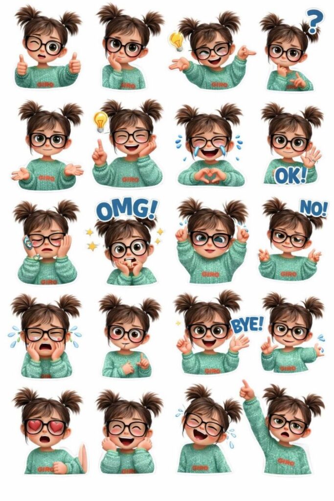 3D Cartoon Sticker Collage Prompt for Cute Character Reactions