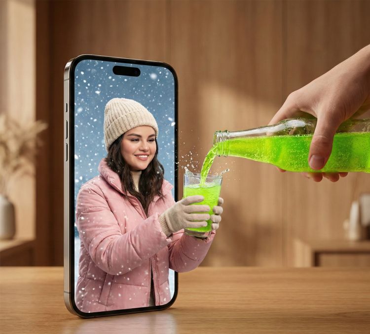 Surreal Smartphone Portal Prompt – Hyper-Realistic Drink Pour Across Worlds