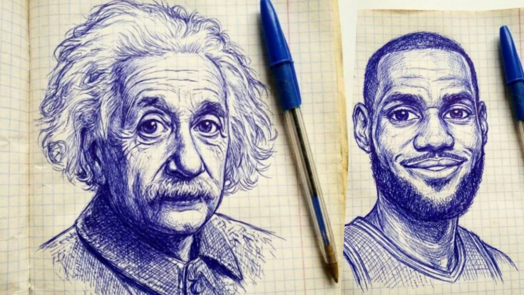 Ballpoint Pen Sketch Prompt on Checkered Notebook Paper