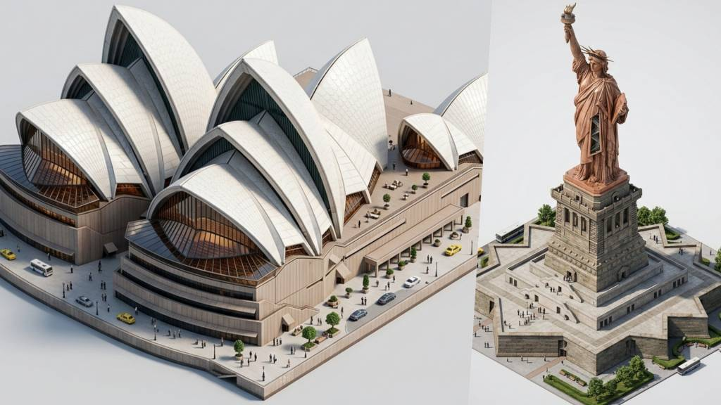 Isometric 3D Landmark Prompt: Architectural Visualization Render