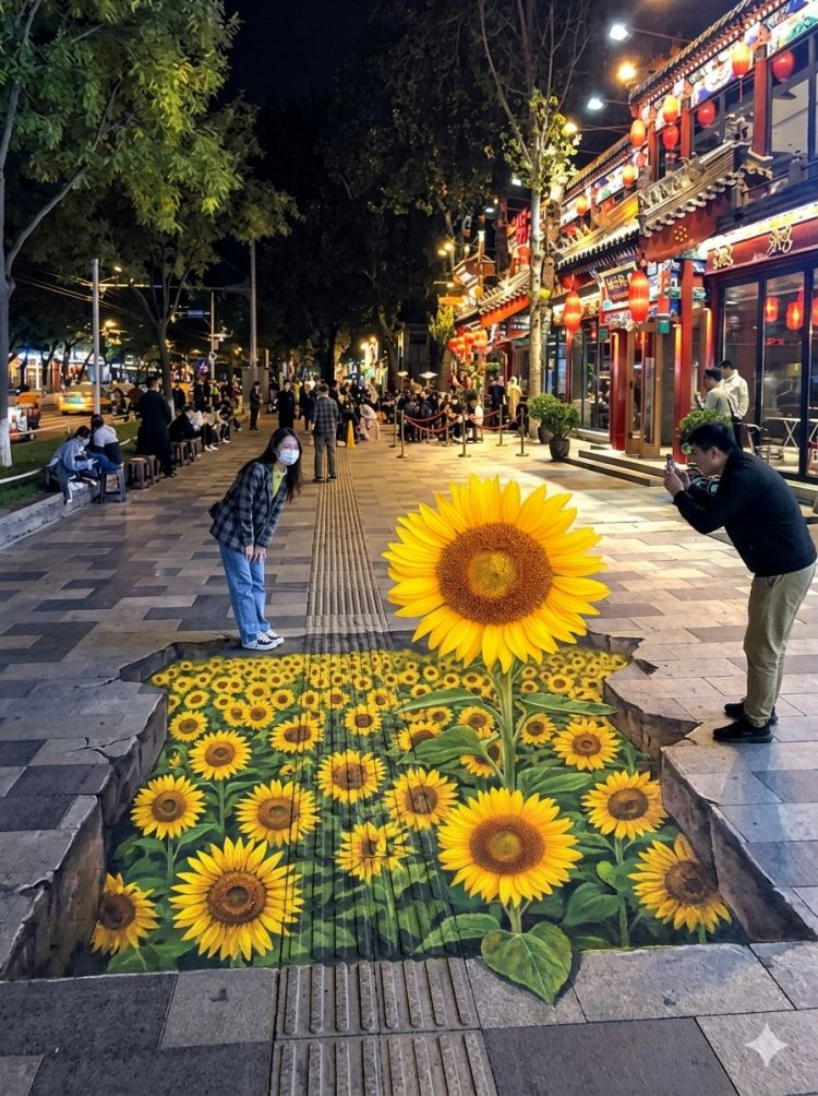 Anamorphic Street Art: Hyper-Realistic 3D Pavement Chalk Illusion