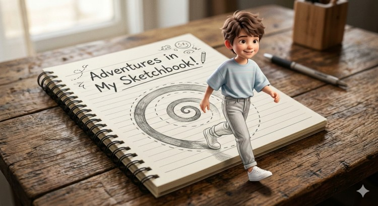 AI Prompt: 3D Pop-out Illusion Art with Sketch-to-Real Transition