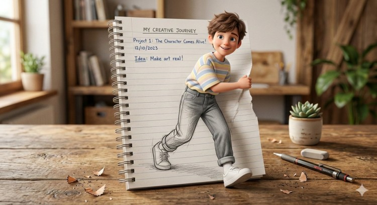 AI Prompt: 3D Pop-out Illusion Art with Sketch-to-Real Transition