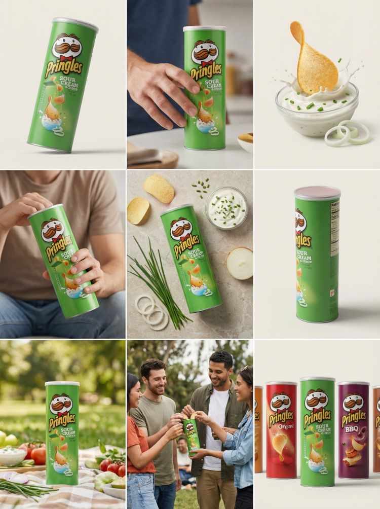 A professional 3x3 editorial product grid prompt example showing nine consistent frames of high-end product photography.