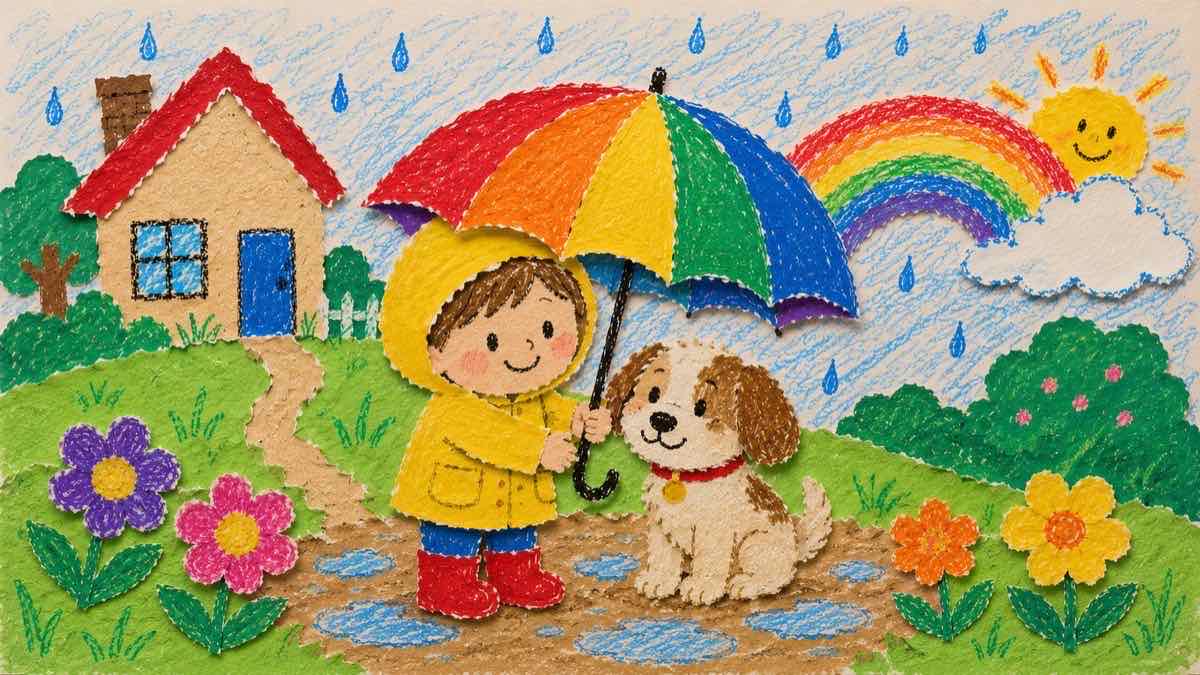 Create Paper Cut Collage Prompt Scenes with Childlike Crayon Style