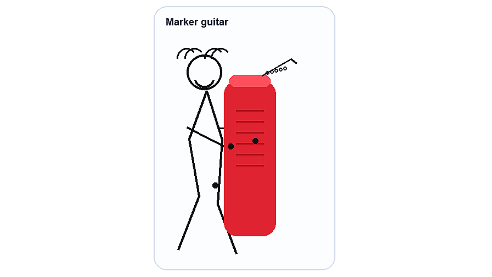 Real object cartoon prompt example with a red marker used as a guitar inside a black-ink doodle scene