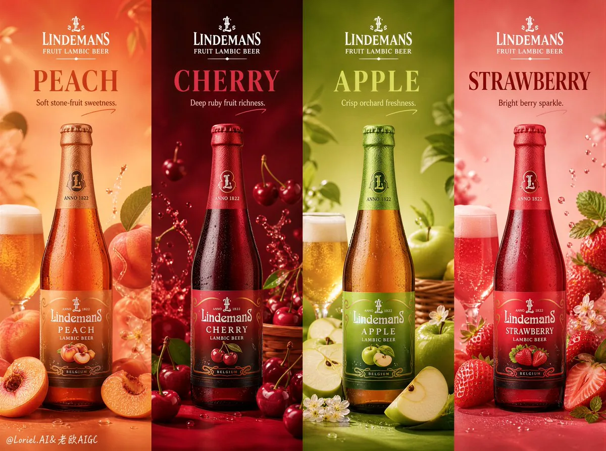 Fruit Beer Poster Prompt for a Premium 4-Panel Campaign
