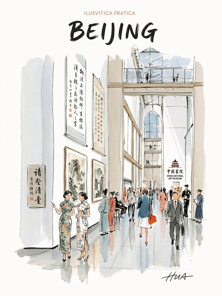 Watercolor Travel Poster Prompt for Architectural Museums