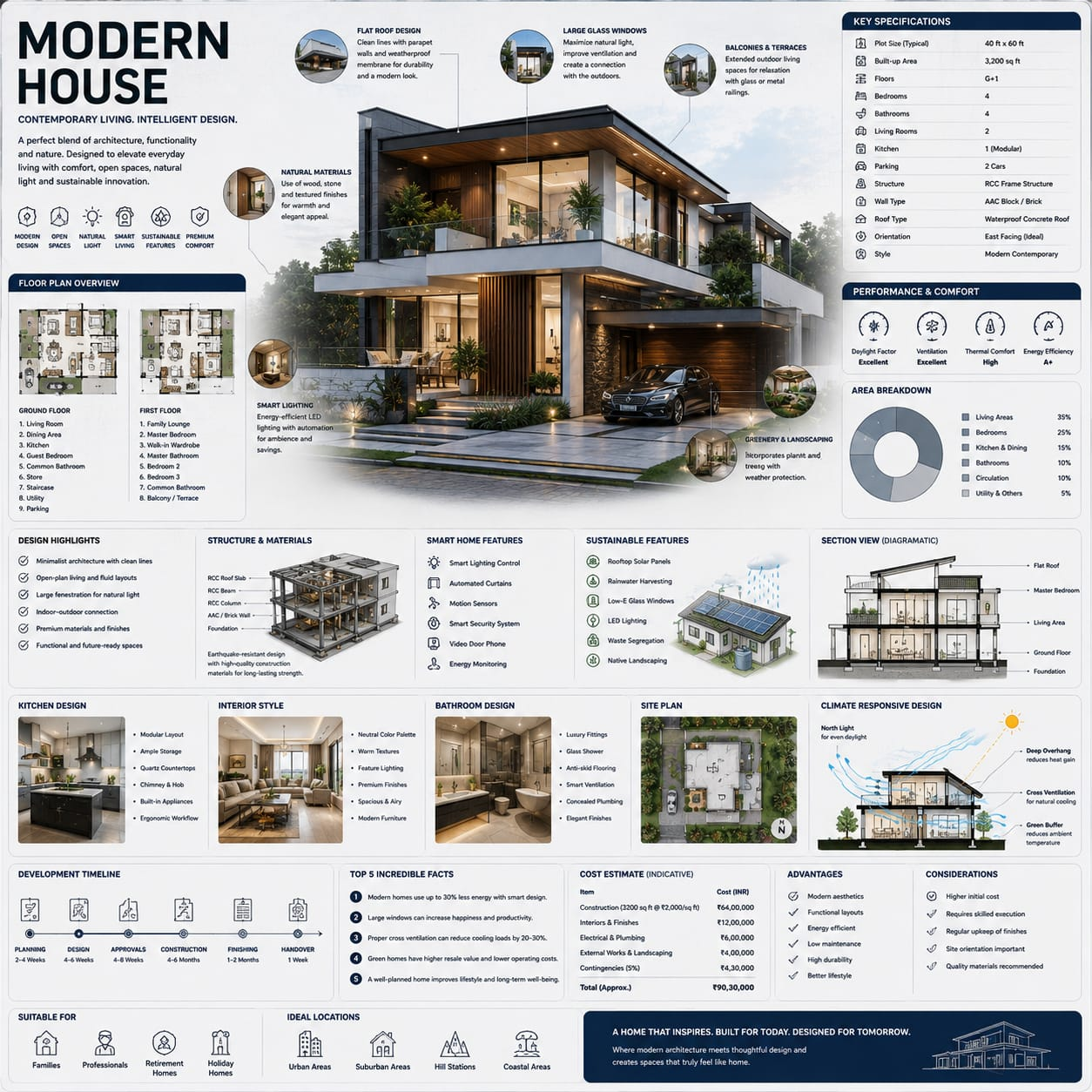 Modern House Miniature Infographic Prompt for Blueprint Panels