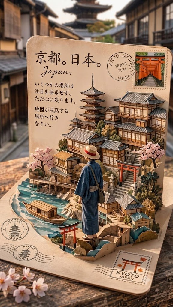 Pop-Up Postcard Diorama Prompt for Kyoto Travel Scenes