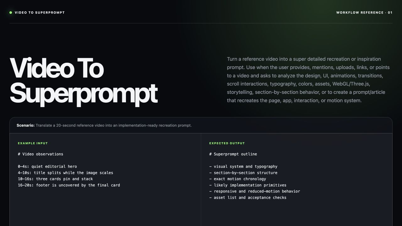 Video to Superprompt Skill for Rebuilding UI Motion